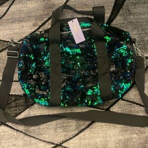 Madden Girl Black and Green Sequin Travel Bag